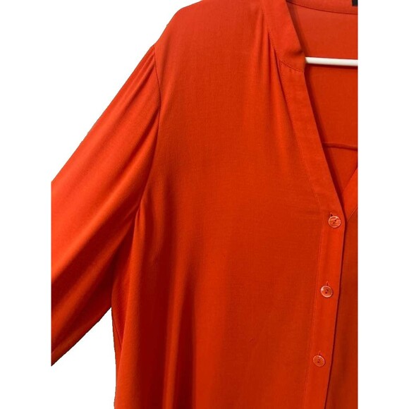 Eileen Fisher Silk Shirt Button Down Women's Medium Orange Long Sleeve Blouse - Picture 2 of 7